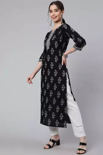 Black  pure cotton printed kurti for women