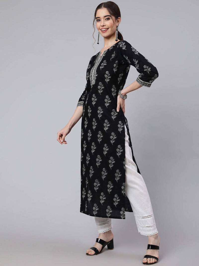 Black  pure cotton printed kurti for women