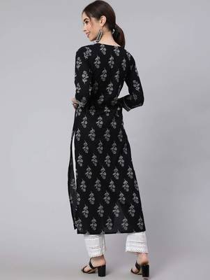 Black  pure cotton printed kurti for women 5
