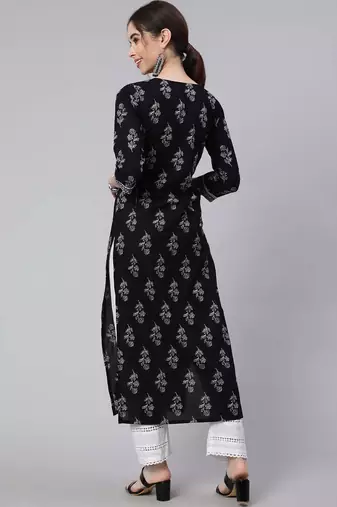 Black  pure cotton printed kurti for women