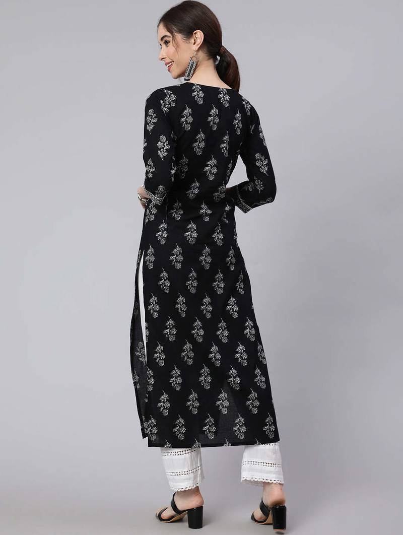 Black  pure cotton printed kurti for women