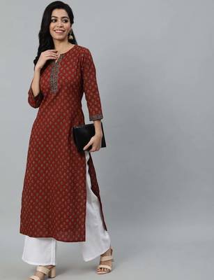 Maroon  pure cotton printed kurti for women 1