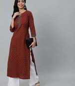 Maroon  pure cotton printed kurti for women