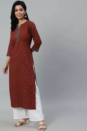 Maroon  pure cotton printed kurti for women