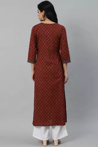Maroon  pure cotton printed kurti for women