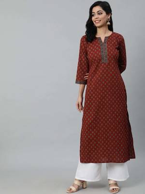 Maroon  pure cotton printed kurti for women 5