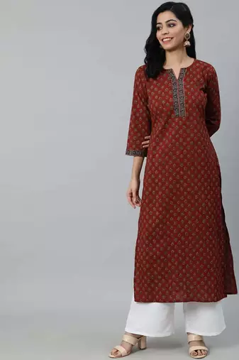 Maroon  pure cotton printed kurti for women