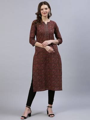 Maroon  pure cotton printed kurti for women 1