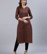 Maroon  pure cotton printed kurti for women