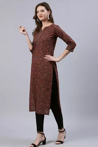 Maroon  pure cotton printed kurti for women