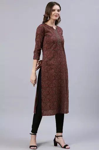 Maroon  pure cotton printed kurti for women
