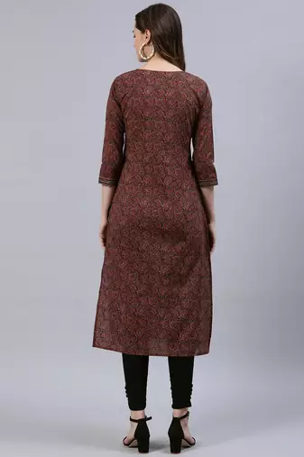 Maroon  pure cotton printed kurti for women