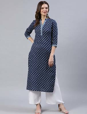 Blue  pure cotton printed kurti for women 1