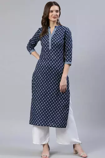 Blue  pure cotton printed kurti for women