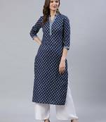 Blue  pure cotton printed kurti for women