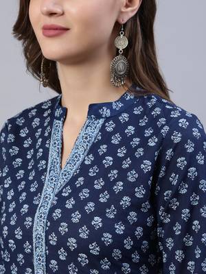 Blue  pure cotton printed kurti for women 2