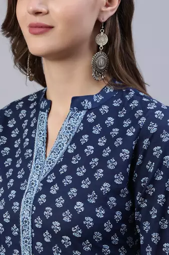 Blue  pure cotton printed kurti for women