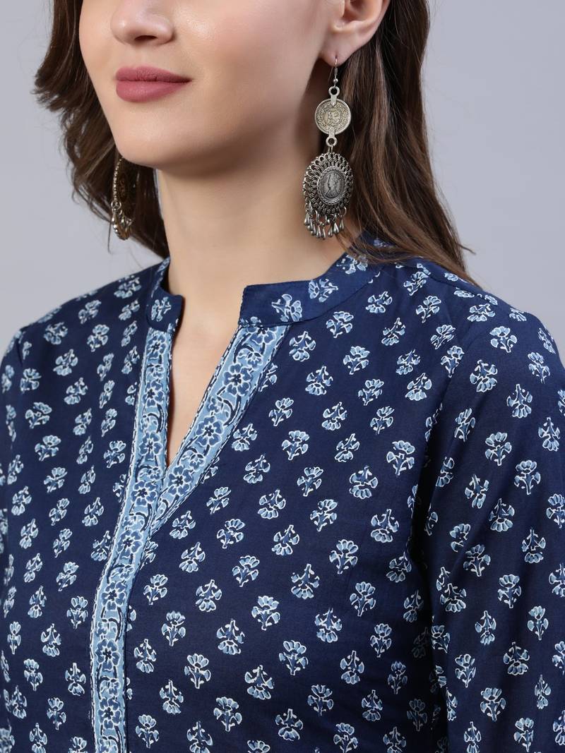 Blue  pure cotton printed kurti for women