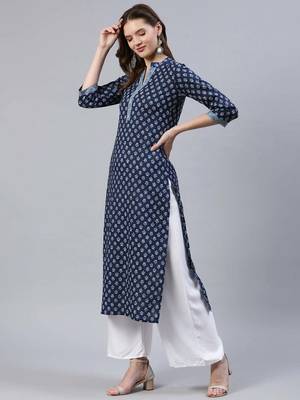 Blue  pure cotton printed kurti for women 3