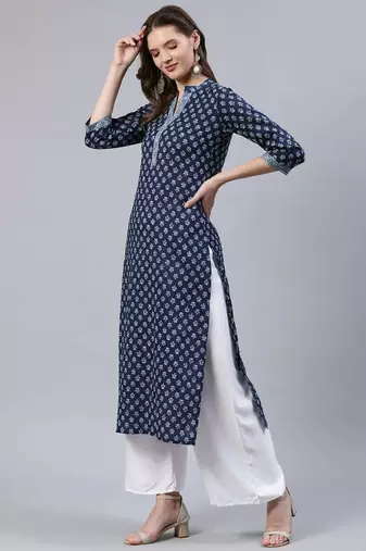 Blue  pure cotton printed kurti for women