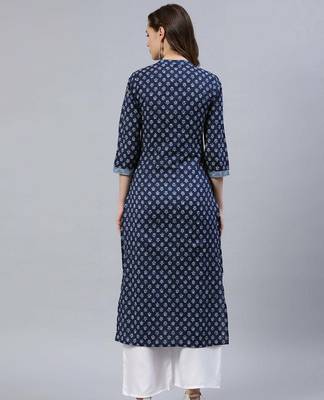 Blue  pure cotton printed kurti for women 4