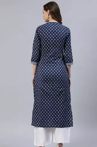 Blue  pure cotton printed kurti for women