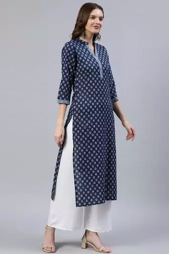 Blue  pure cotton printed kurti for women