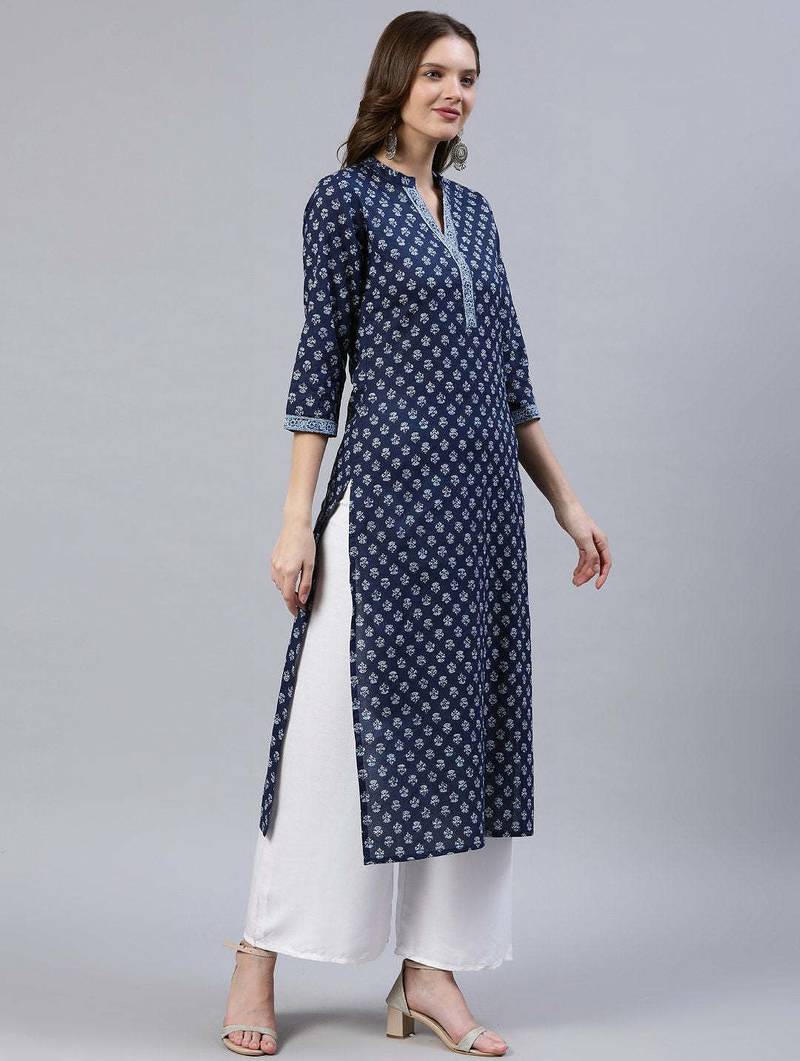 Blue  pure cotton printed kurti for women