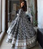 Black maslin cotton digital print anarkali gown set
