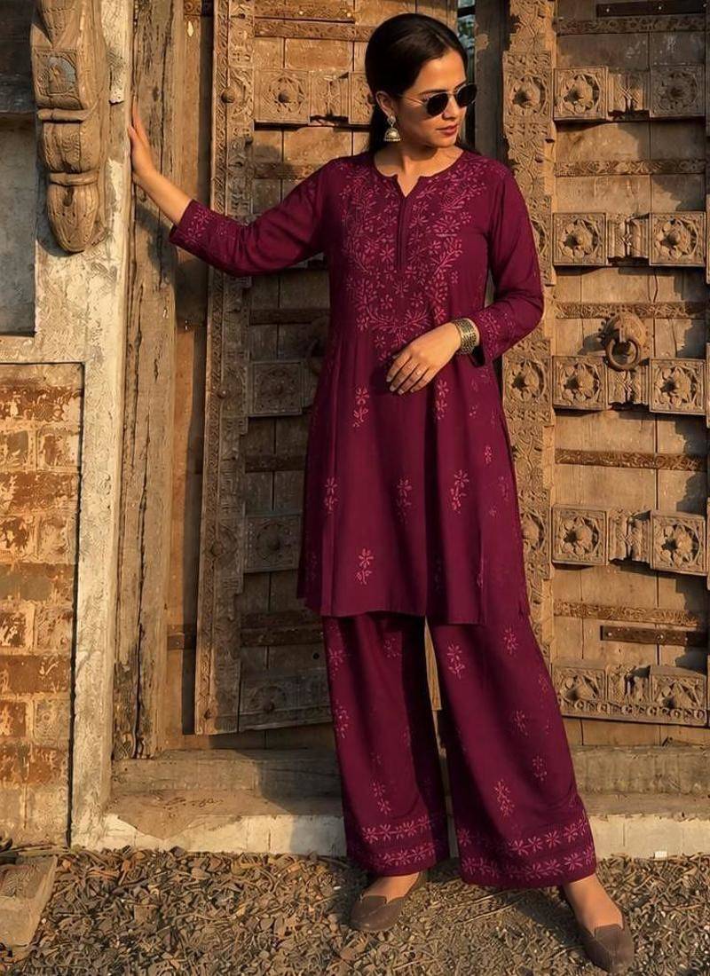 Wine maroon rayon cotton cord set