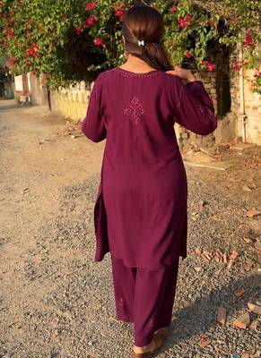 Wine maroon rayon cotton cord set 2