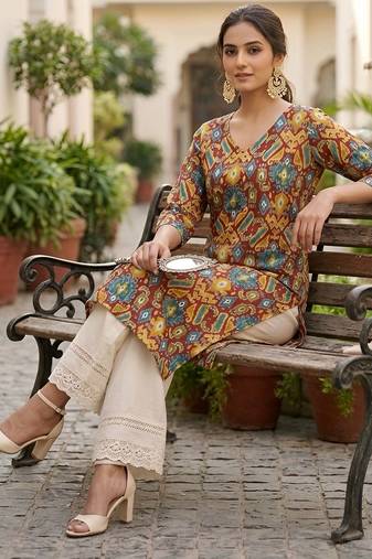 Multi  pure cotton printed kurti for women