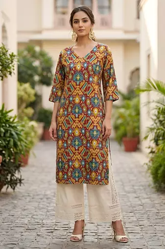 Multi  pure cotton printed kurti for women