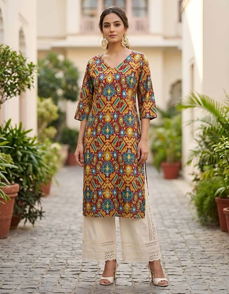 Multi  pure cotton printed kurti for women