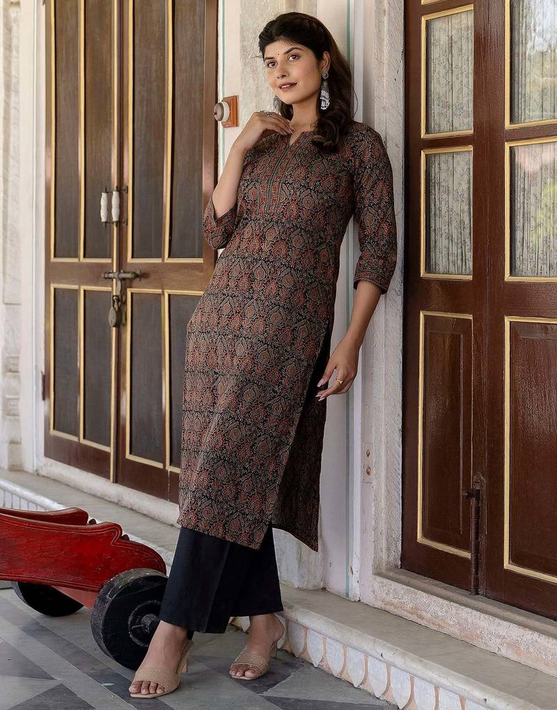 Multi  pure cotton printed kurti for women
