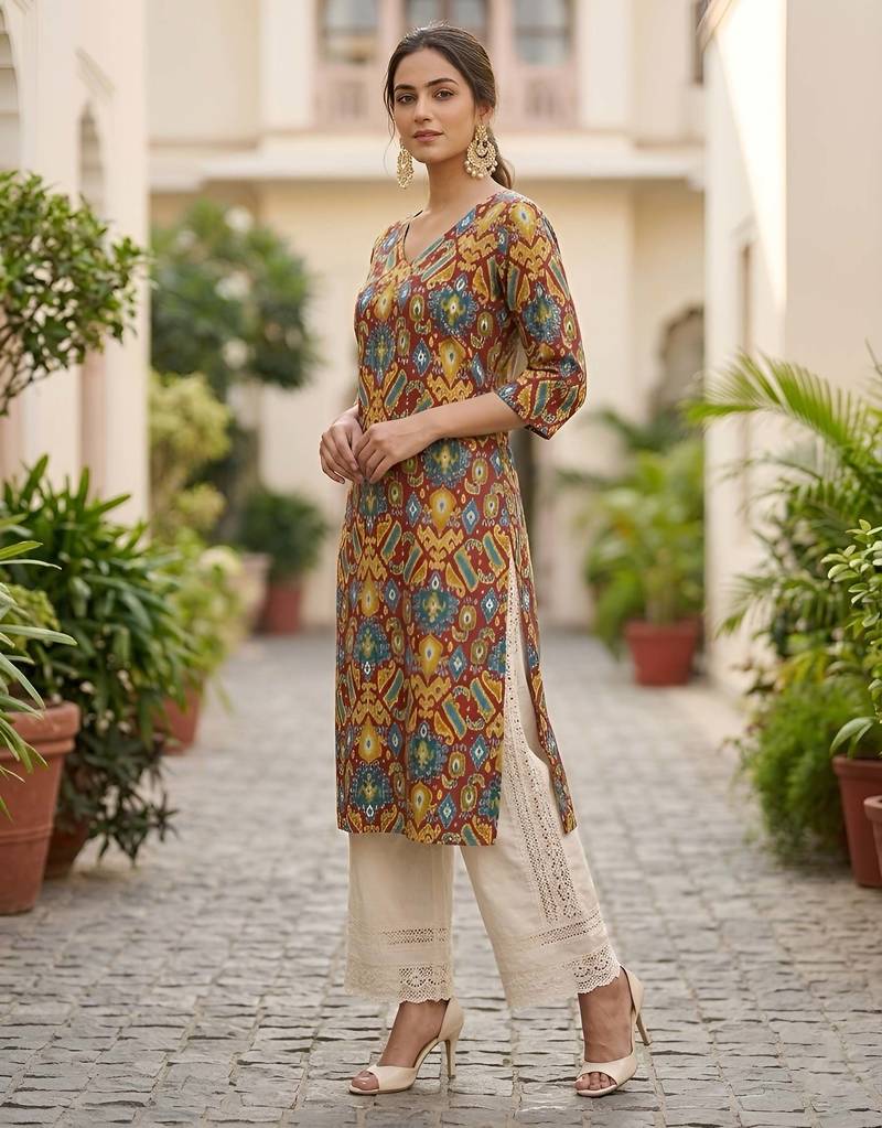 Multi  pure cotton printed kurti for women