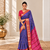 Blue zari woven silk blend traditional saree with blouse