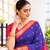 Blue zari woven silk blend traditional saree with blouse