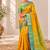 Golden yellow zari woven silk blend traditional saree with blouse