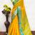 Golden yellow zari woven silk blend traditional saree with blouse