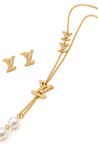 Anti-Tarnish Golden Designer Pearl Drop Pendant Neck Chain with Matching Stud Earrings