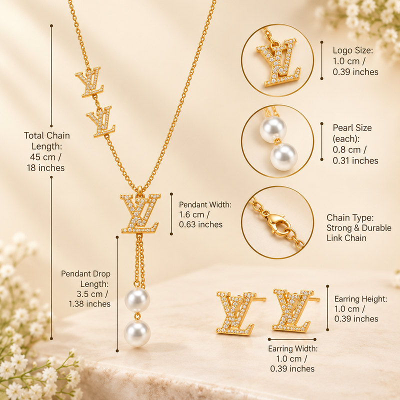 Anti-Tarnish Golden Designer Pearl Drop Pendant Neck Chain with Matching Stud Earrings