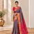 Grey zari woven silk blend traditional saree with blouse