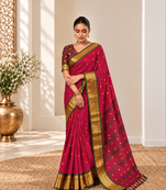 Kumkum red zari woven silk blend traditional saree with blouse