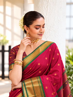 Kumkum red zari woven silk blend traditional saree with blouse 2