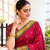 Kumkum red zari woven silk blend traditional saree with blouse
