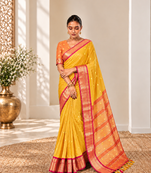 Yellow zari woven silk blend traditional saree with blouse