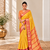 Yellow zari woven silk blend traditional saree with blouse
