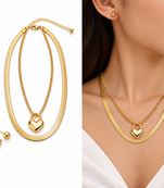Anti-Tarnish Golden Heart Lock Charm Double Layer Chain Necklace – Elegant Everyday Jewellery