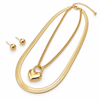 Anti-Tarnish Golden Heart Lock Charm Double Layer Chain Necklace – Elegant Everyday Jewellery 2